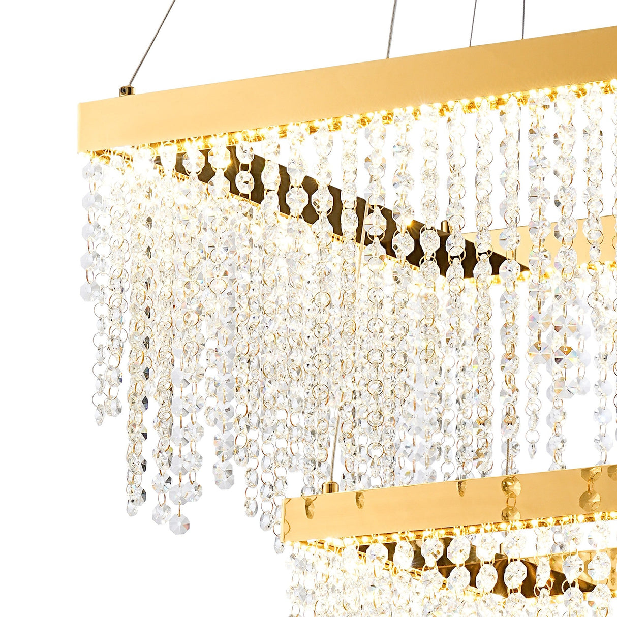 Bano 50cm Square 2 Tier Dimmable LED Crystal Chandelier - Gold