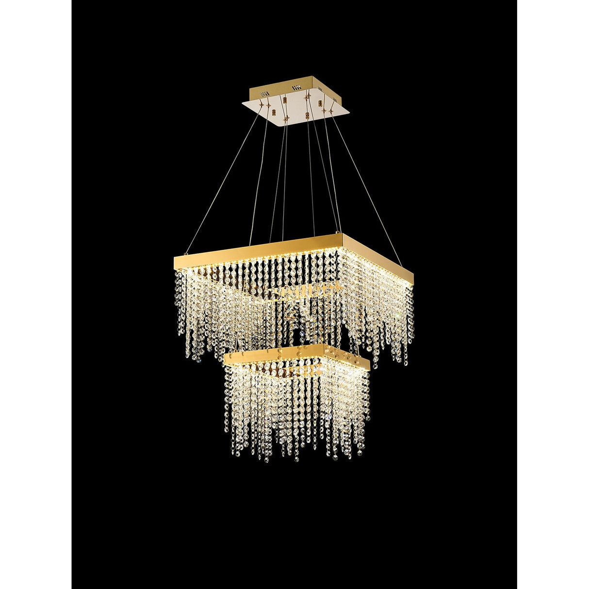 Bano 50cm Square 2 Tier Dimmable LED Crystal Chandelier - Gold