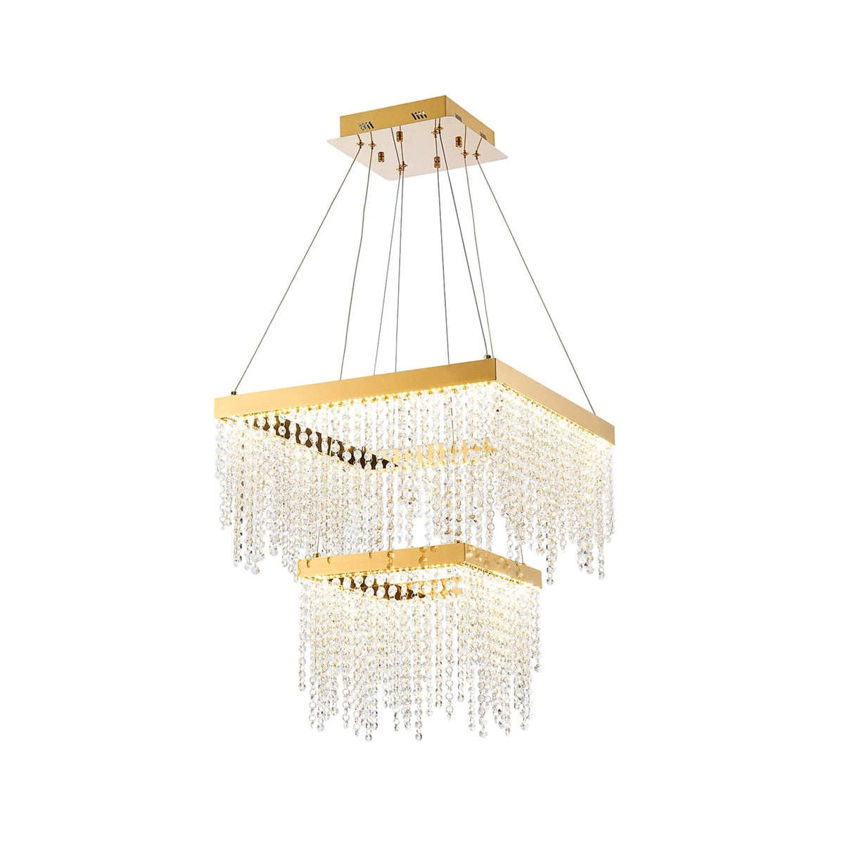 Bano 50cm Square 2 Tier Dimmable LED Crystal Chandelier - Gold