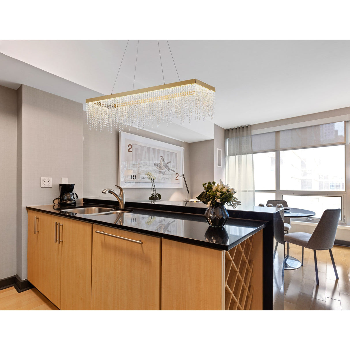 Bano 115cm  Dimmable LED Crystal Linear Suspension Light- Gold