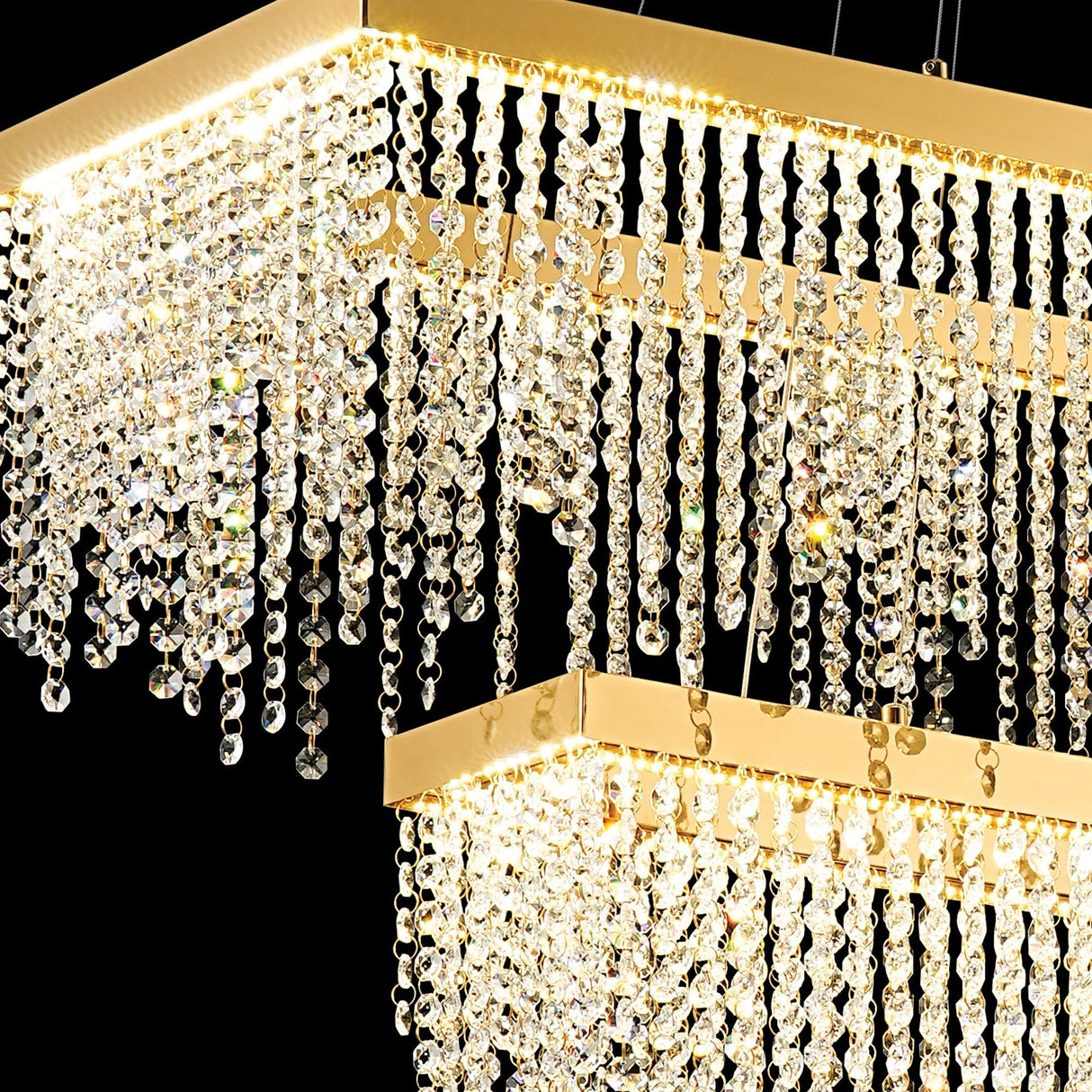 Bano 115cm 2 Tier Dimmable LED Crystal Linear Suspension Light - Gold
