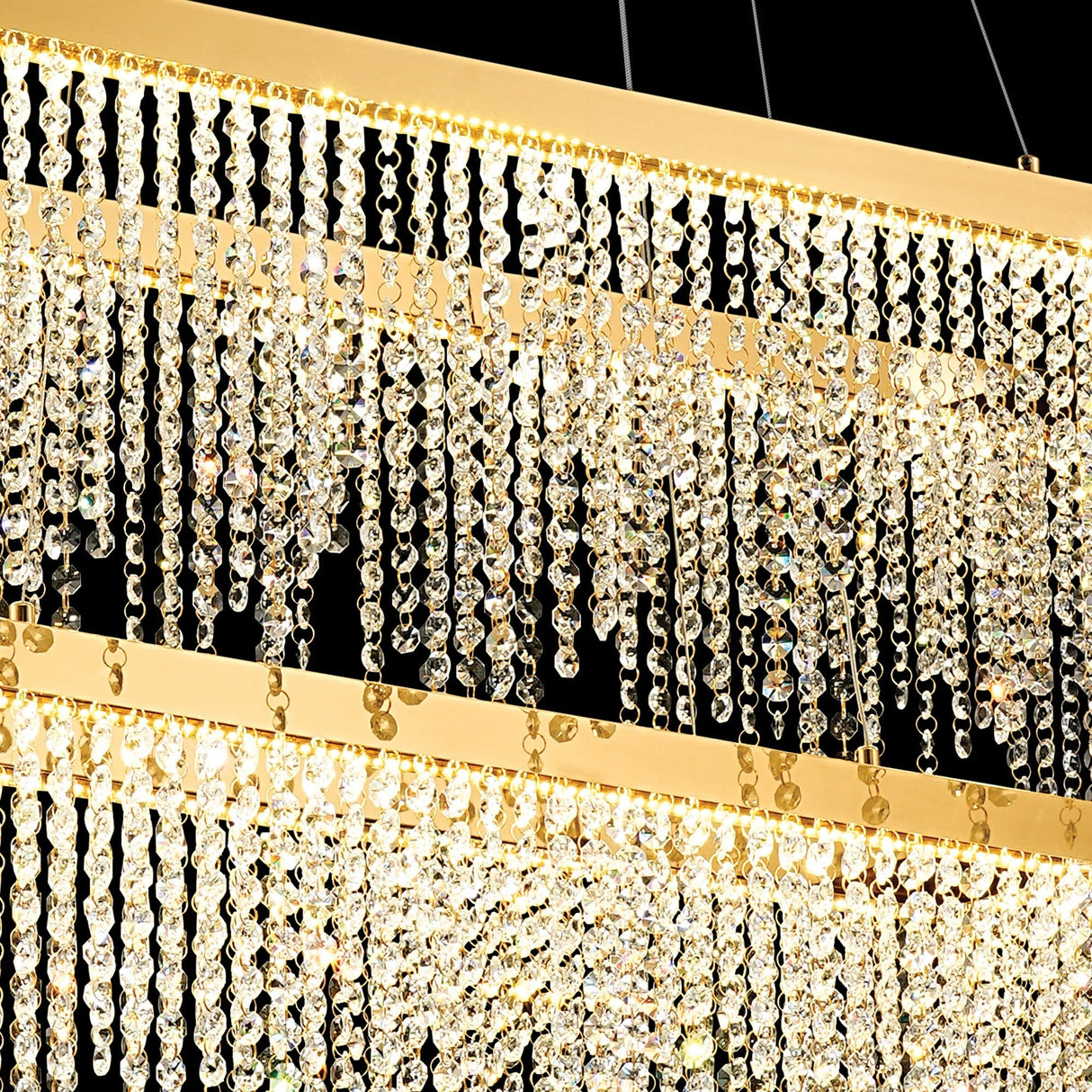 Bano 115cm 2 Tier Dimmable LED Crystal Linear Suspension Light - Gold