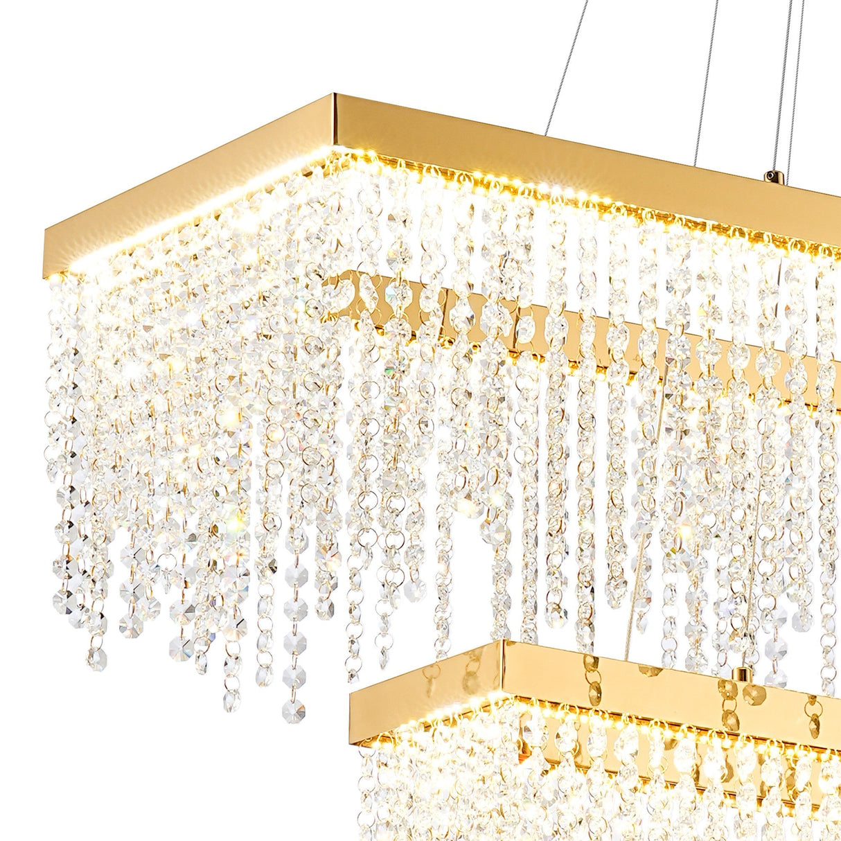 Bano 115cm 2 Tier Dimmable LED Crystal Linear Suspension Light - Gold
