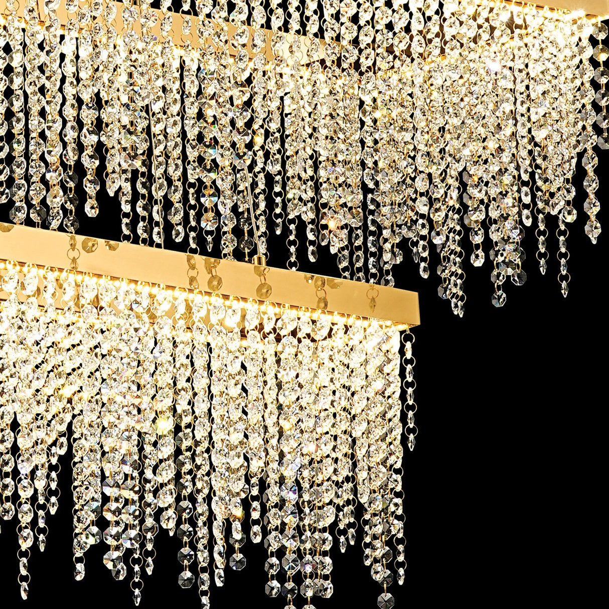 Bano 115cm 2 Tier Dimmable LED Crystal Linear Suspension Light - Gold