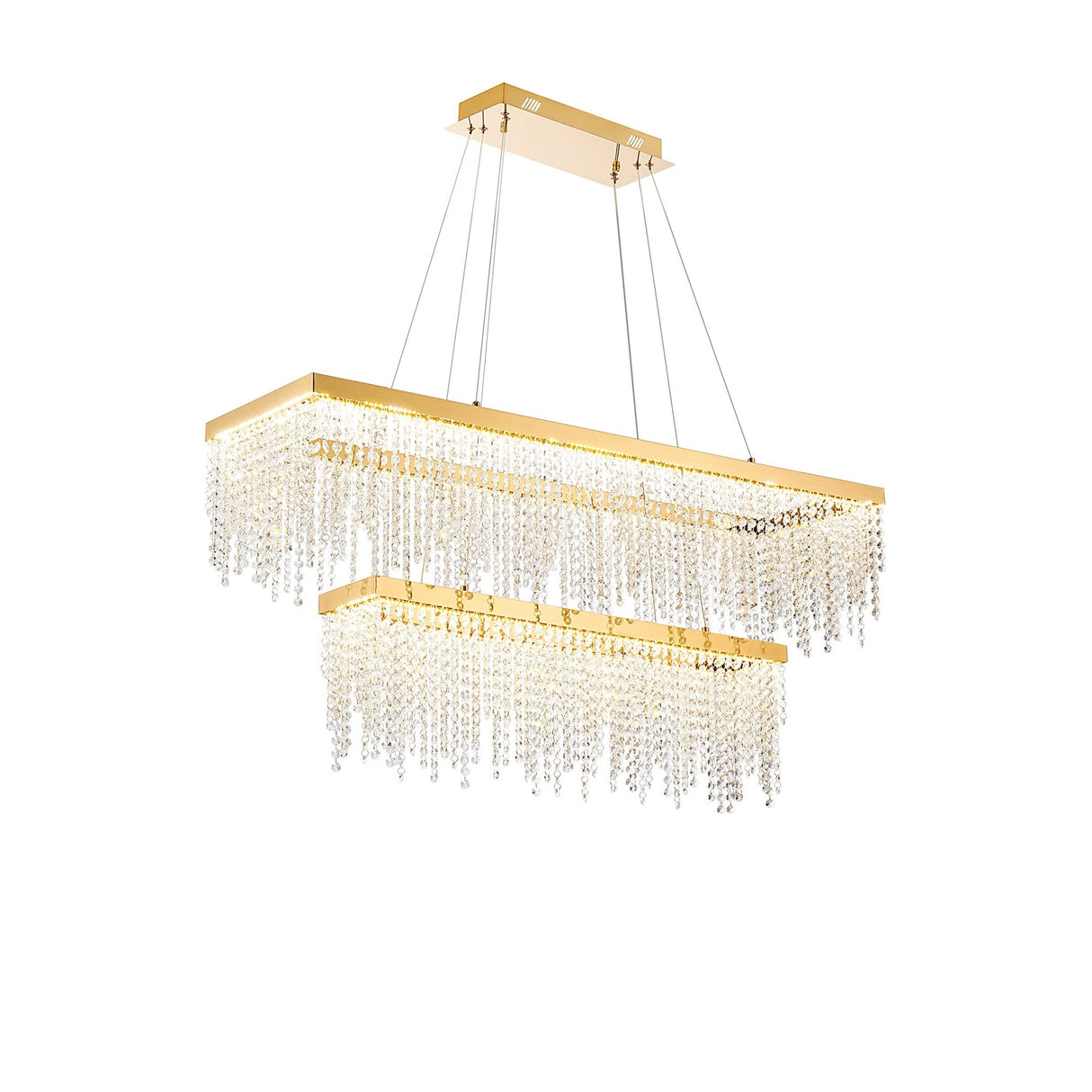 Bano 115cm 2 Tier Dimmable LED Crystal Linear Suspension Light - Gold