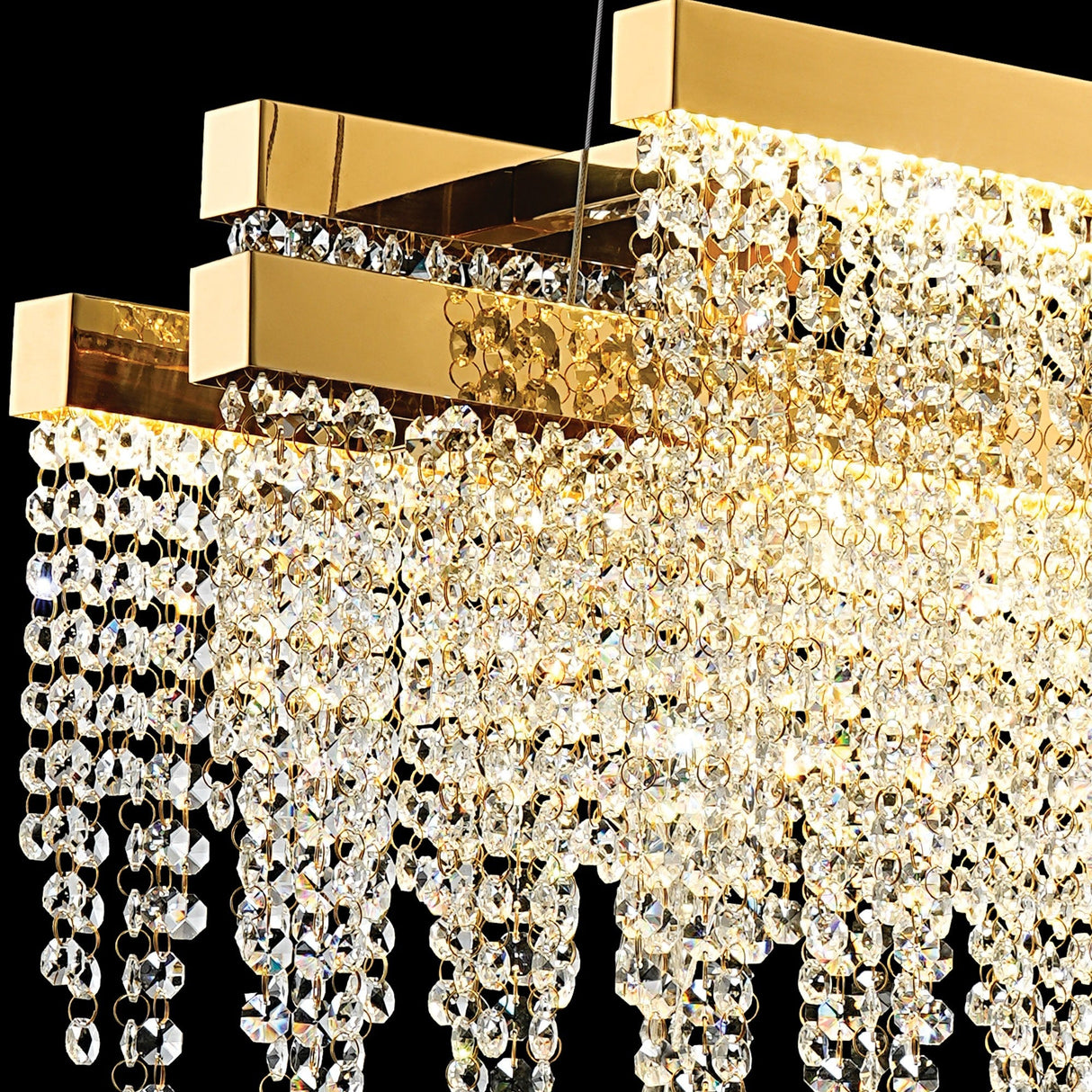 Bano 102cm 3 Light Dimmable LED Crystal Linear Suspension Light -  Gold