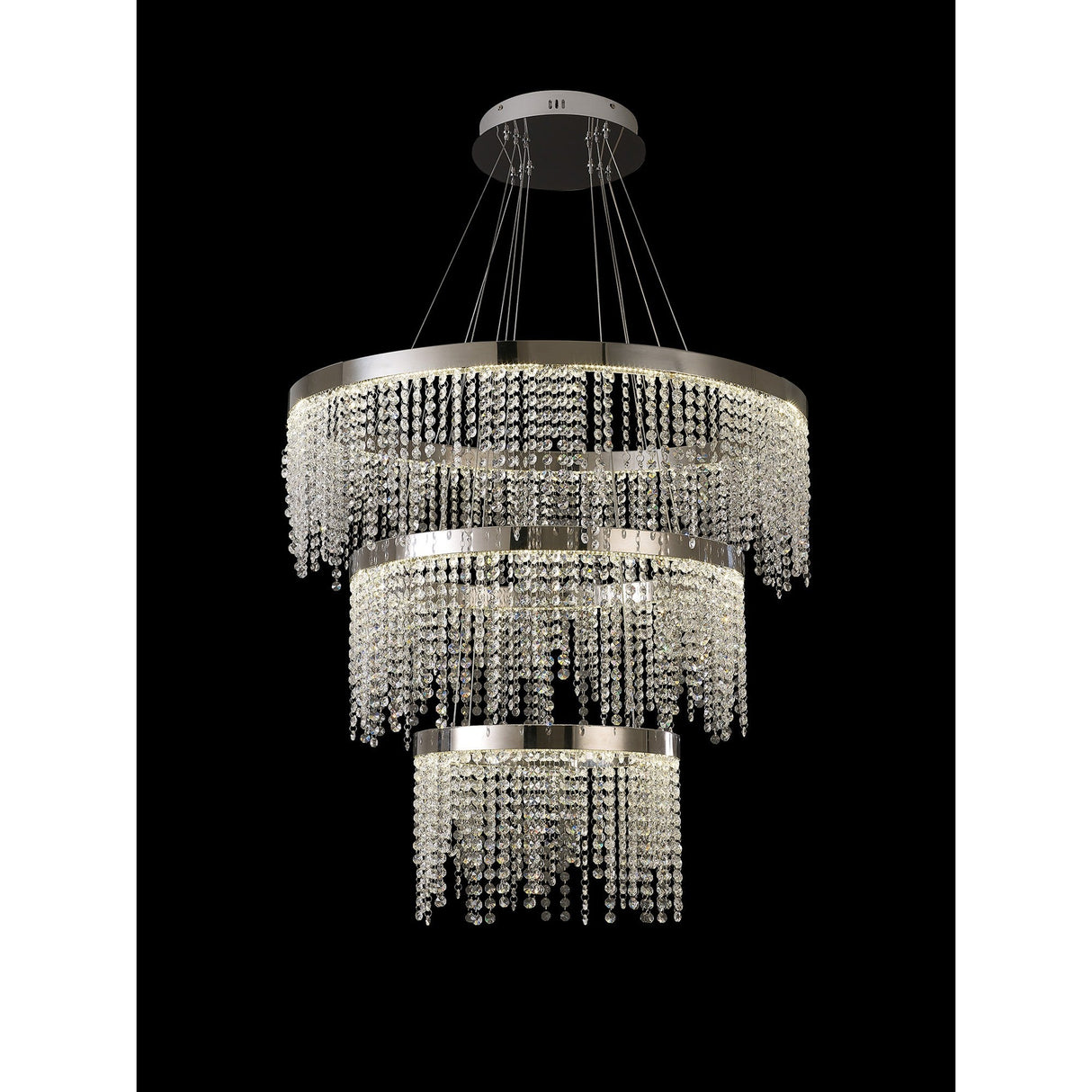 Bano 81.5cm Round 3 Tier Dimmable LED Crystal Chandelier - Chrome