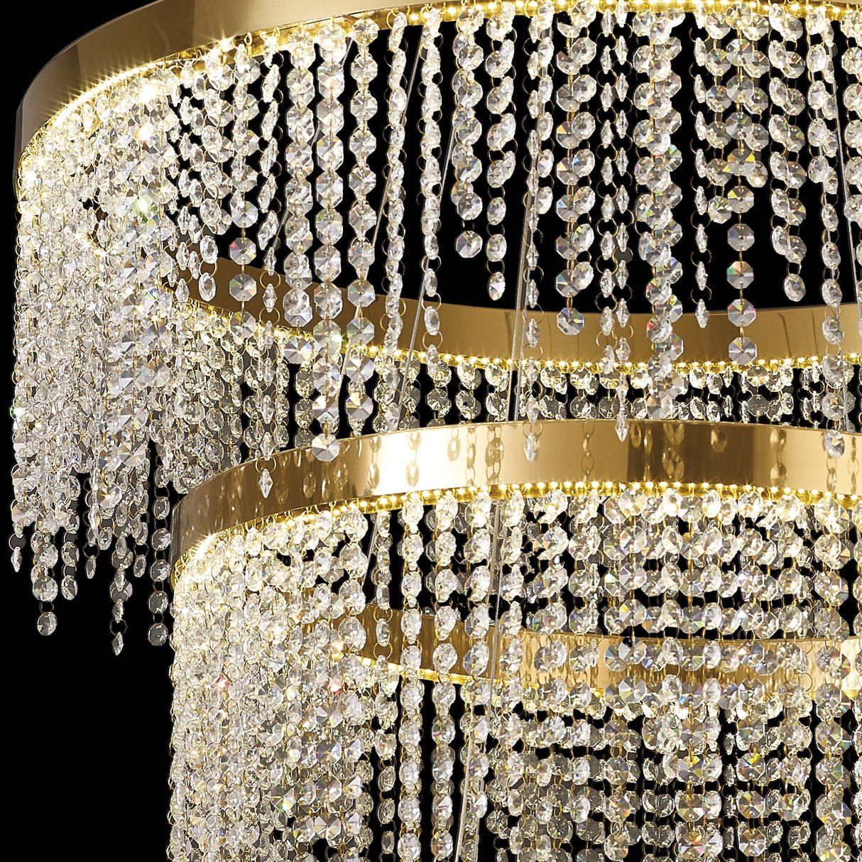 Bano 81.5cm Round 3 Tier Dimmable LED Crystal Chandelier - Gold