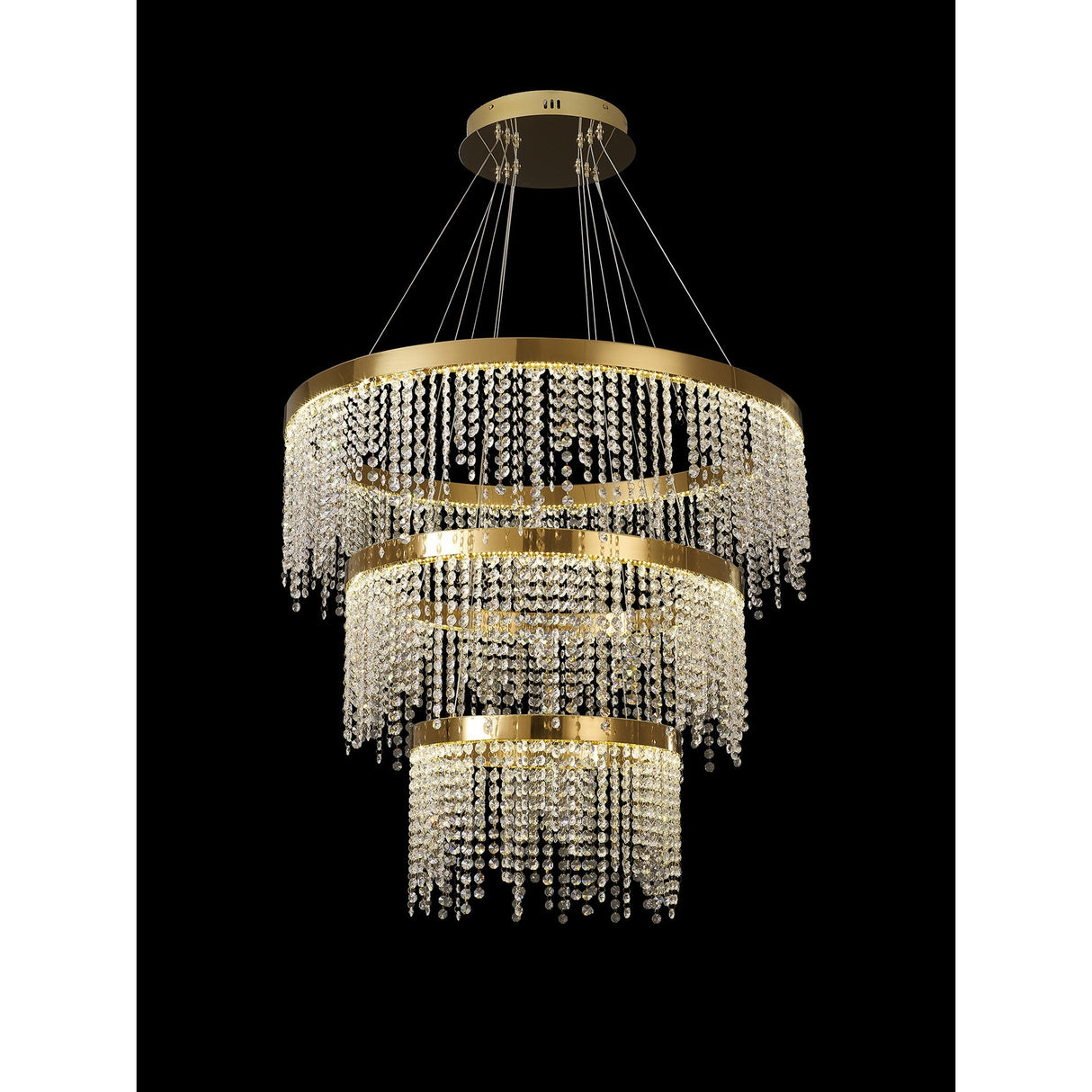 Bano 81.5cm Round 3 Tier Dimmable LED Crystal Chandelier - Gold