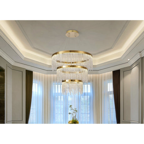 Bano 81.5cm Round 3 Tier Dimmable LED Crystal Chandelier - Gold