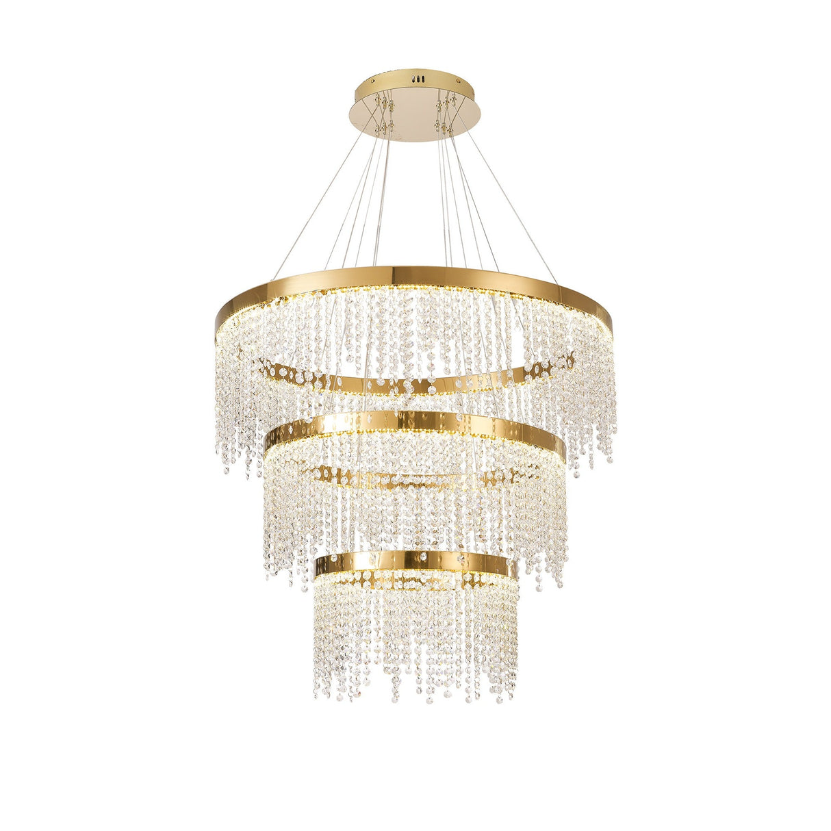 Bano 81.5cm Round 3 Tier Dimmable LED Crystal Chandelier - Gold