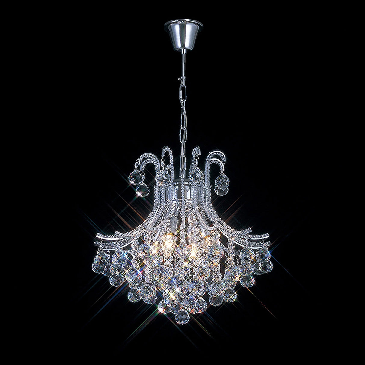 Bask 48cm Round 4 Light Crystal Chandelier - Polished Chrome