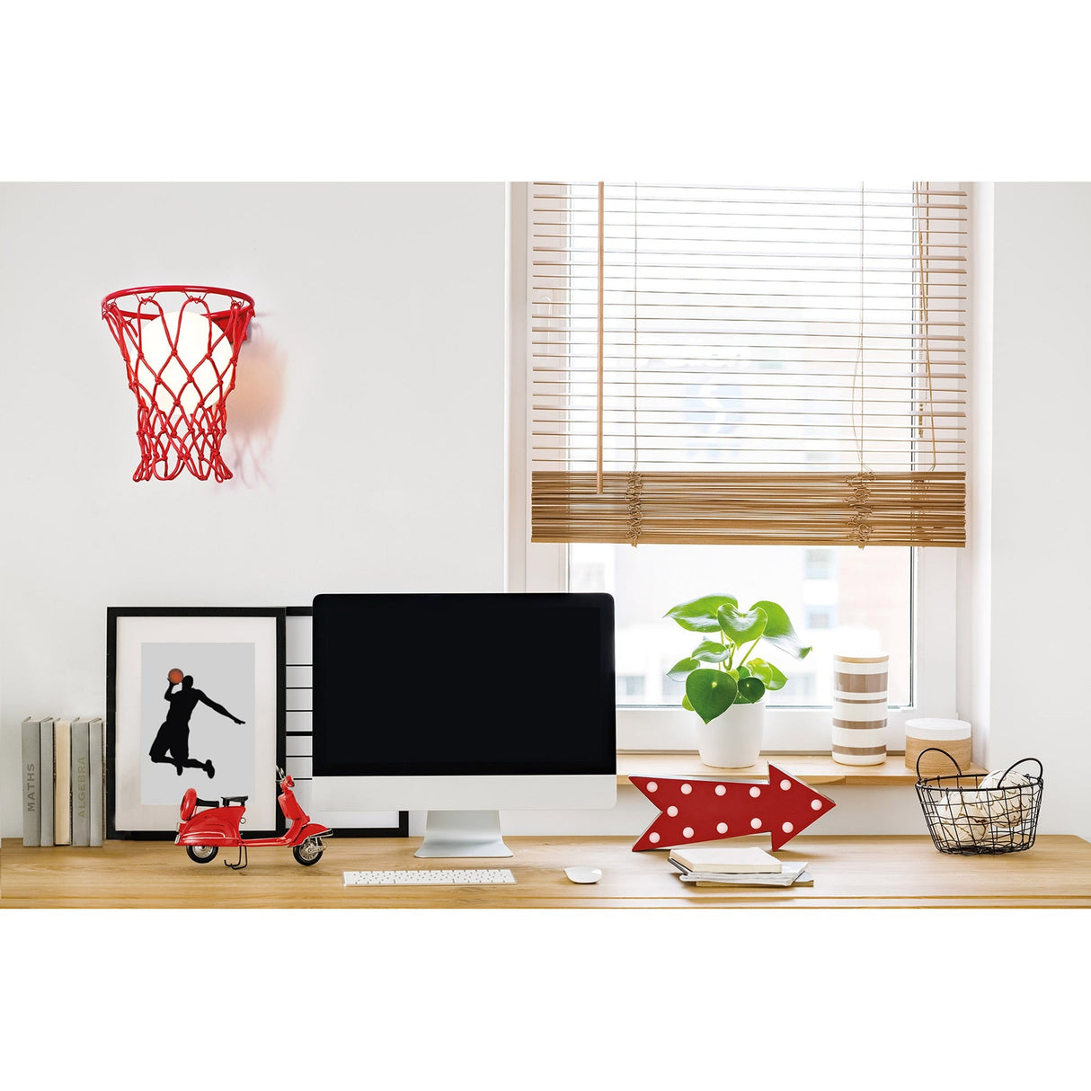 Basketball 1 Light Wall Light - Matt Red