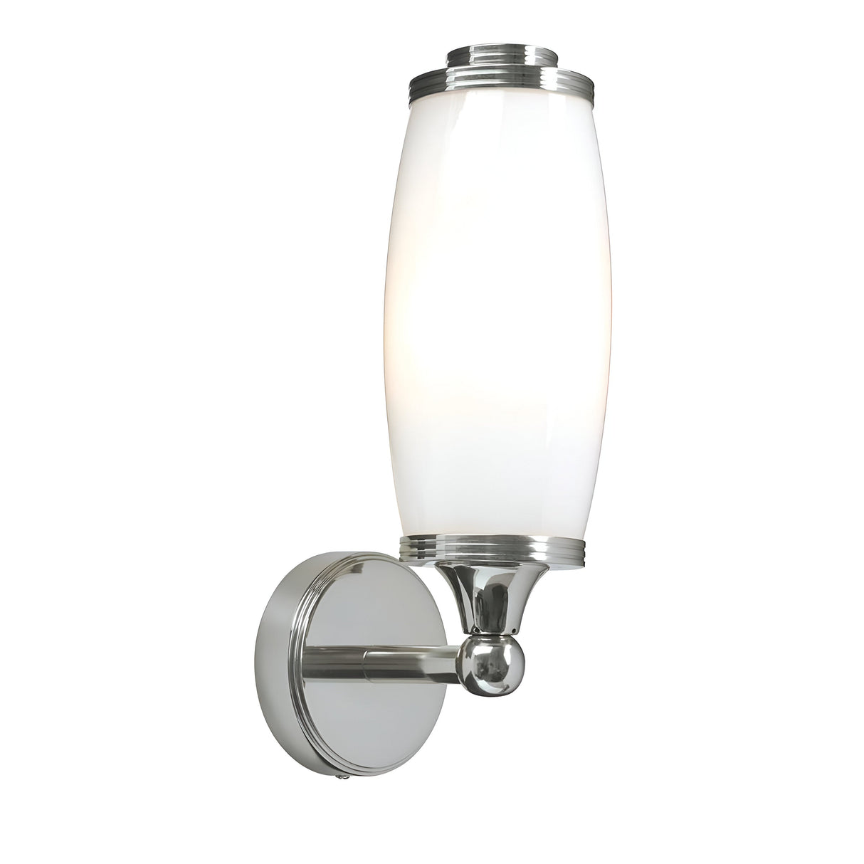 Introducing the Eliot 1 Light Wall Light in polished chrome, featuring a sleek and contemporary design. It boasts a cylindrical frosted glass shade, making it perfect for bathroom lighting by casting a soft, diffused glow with an LED G9 lamp.