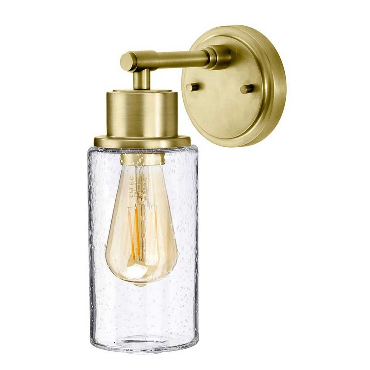 The Morvah 1 Light Outdoor Wall Light showcases a brushed brass finish with a clear glass shade encasing a classic Edison bulb. Its modern and elegant design adds charm to any outdoor setting.