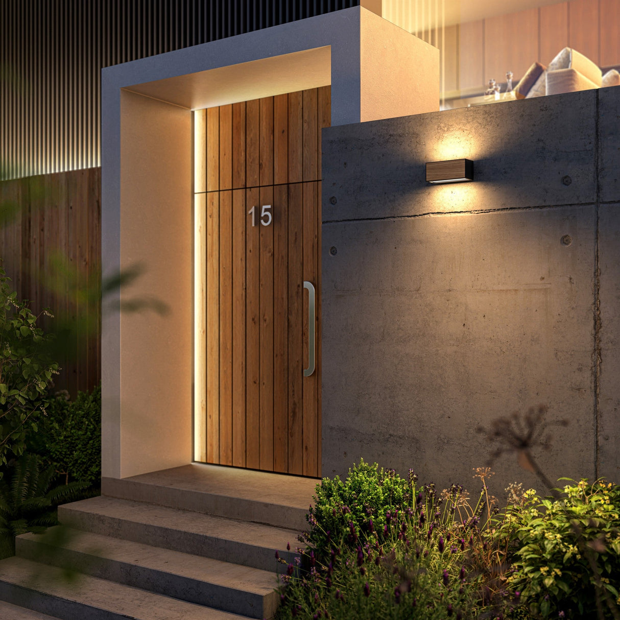 Beret 1 Light Outdoor Wall Light - Graphite & Wood Effect