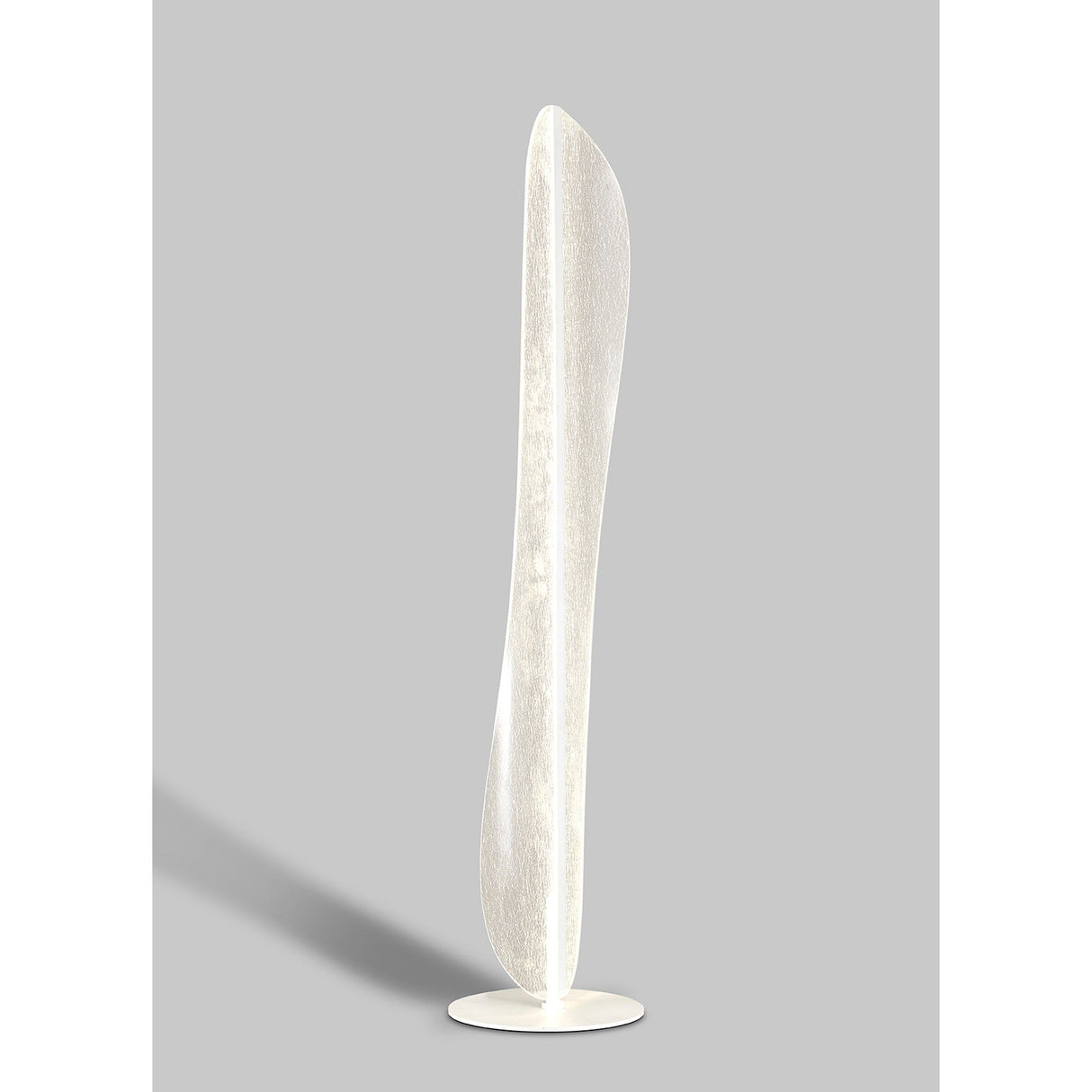 The Bianca LED Floor Lamp 30W 3000K - White features a tall, slender, gently curved design with a smooth, softly textured surface on a round base—offering sculptural lighting to enhance any modern space.