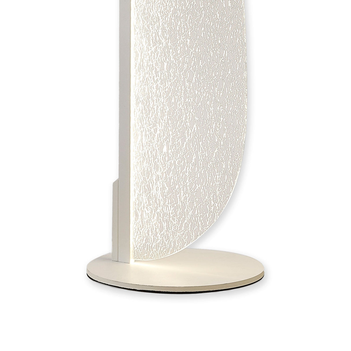 The Bianca Small LED Floor Lamp 20W 3000K in white features a modern design with a circular base and a textured, curved translucent panel that softly diffuses light against a plain white background.