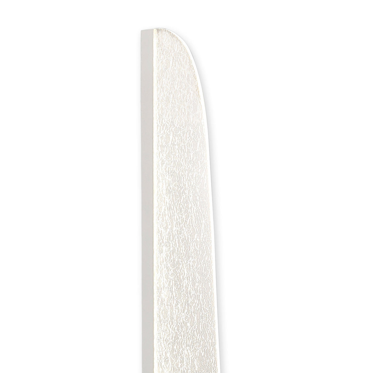 A close-up of a machete’s textured blade, with sharp details highlighted as if illuminated by the Bianca Small LED Floor Lamp 20W 3000K - White against a plain white background.