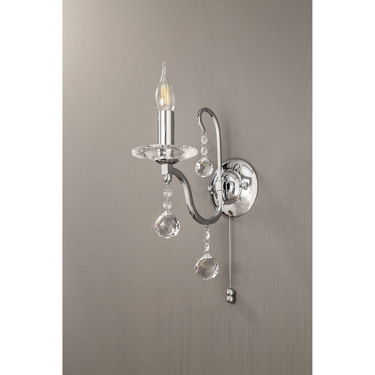 Bianco 1 Light Crystal Wall Light With Switch - Chrome