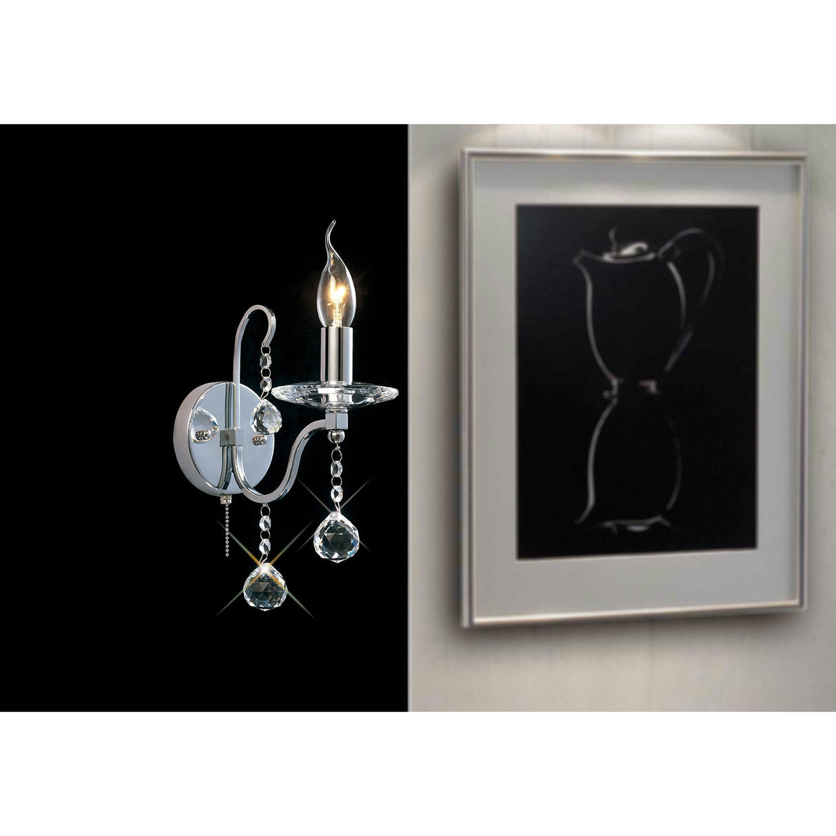 Bianco 1 Light Crystal Wall Light With Switch - Chrome