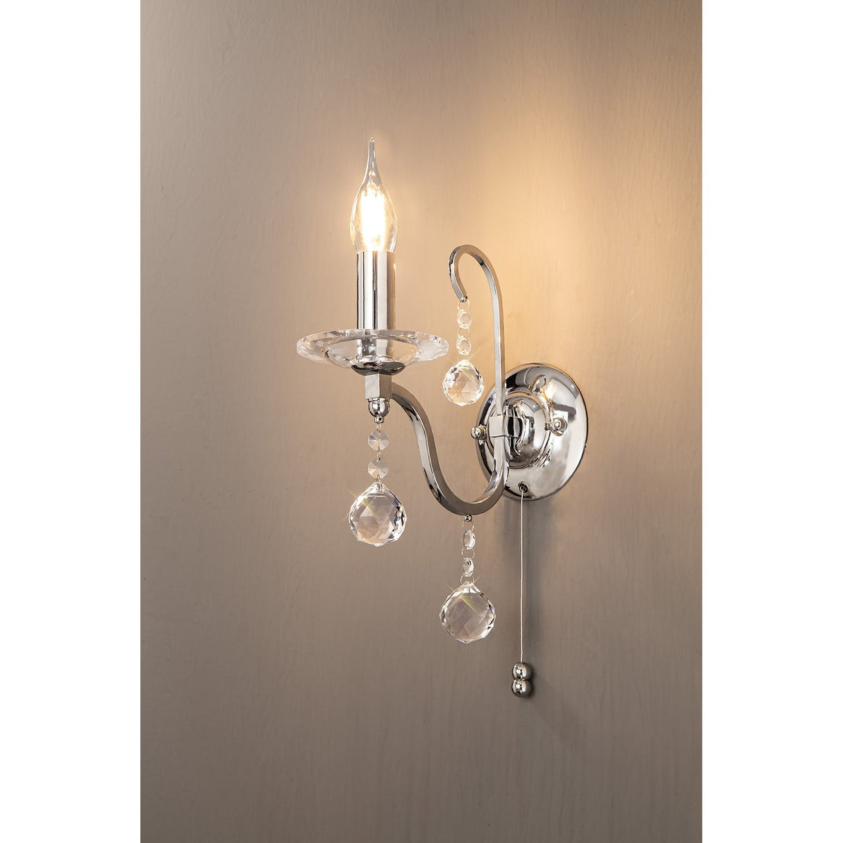 Bianco 1 Light Crystal Wall Light With Switch - Chrome