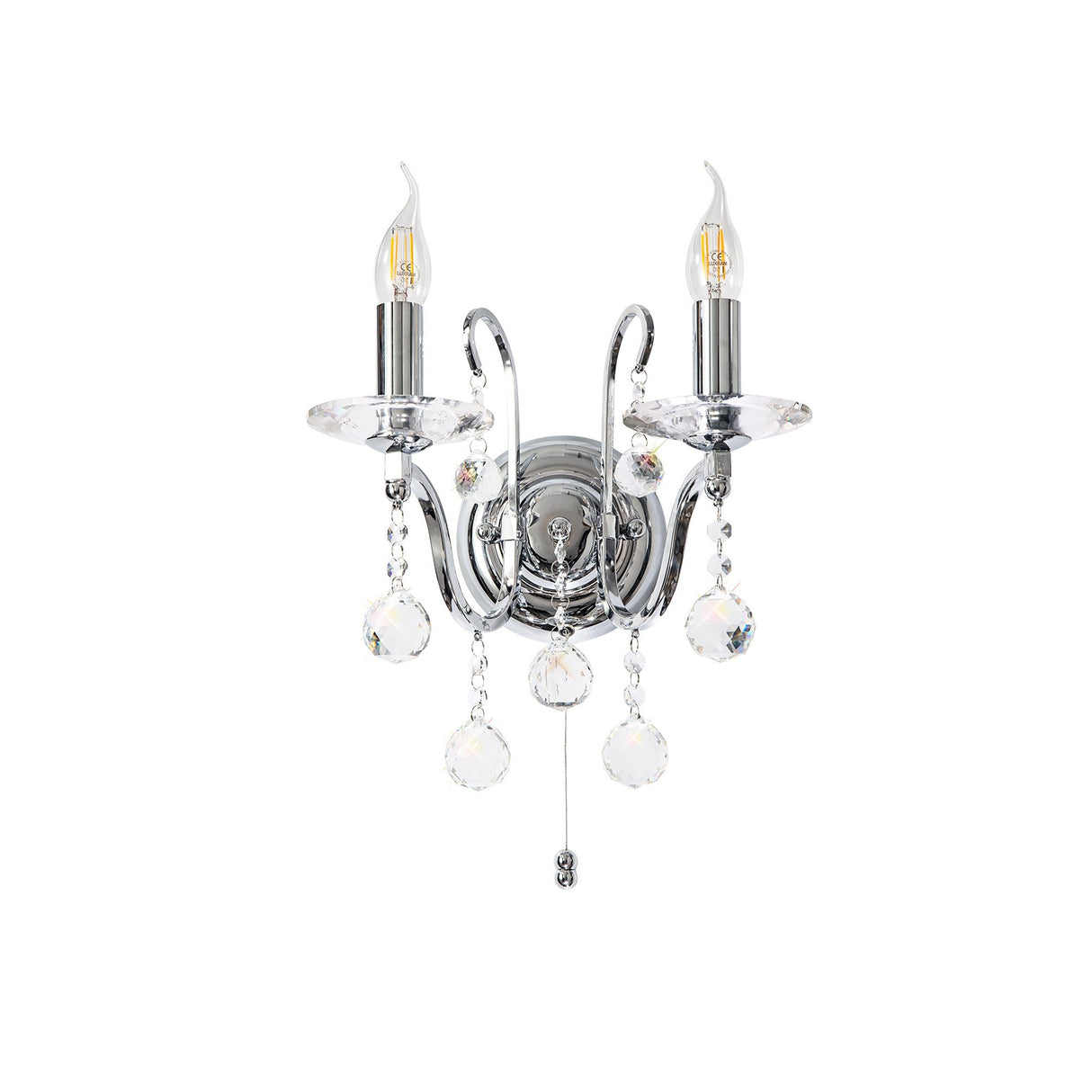 Bianco 2 Light Crystal Wall Light With Switch - Chrome
