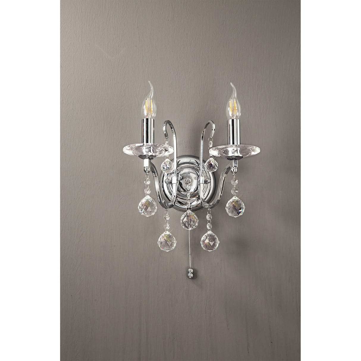 Bianco 2 Light Crystal Wall Light With Switch - Chrome