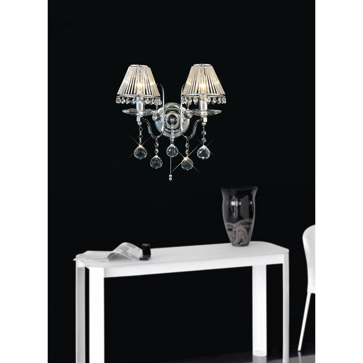 Bianco 2 Light Crystal Wall Light With Switch - Chrome