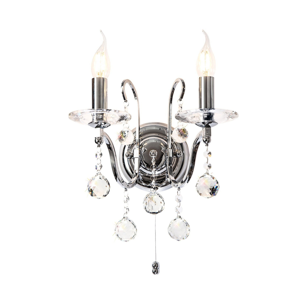 Bianco 2 Light Crystal Wall Light With Switch - Chrome