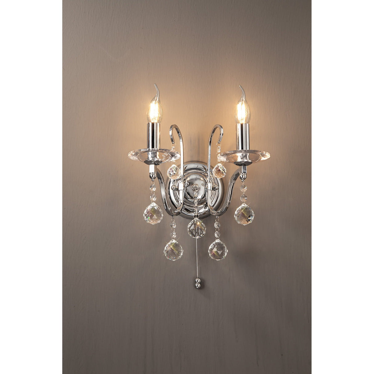 Bianco 2 Light Crystal Wall Light With Switch - Chrome