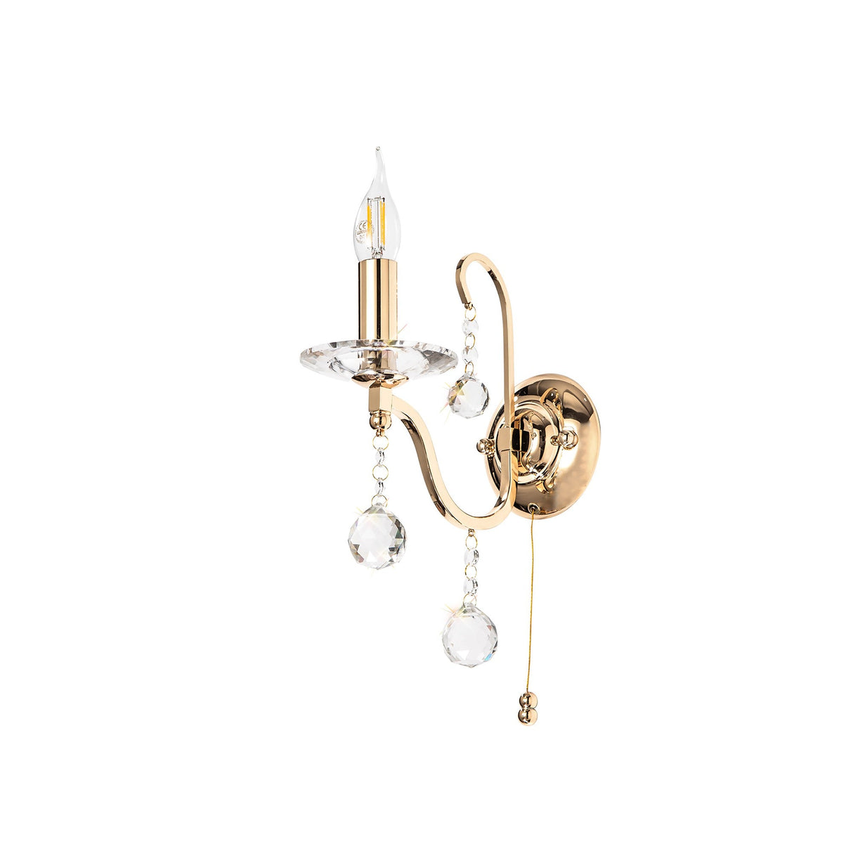Bianco 1 Light Crystal Wall Light With Switch - Gold