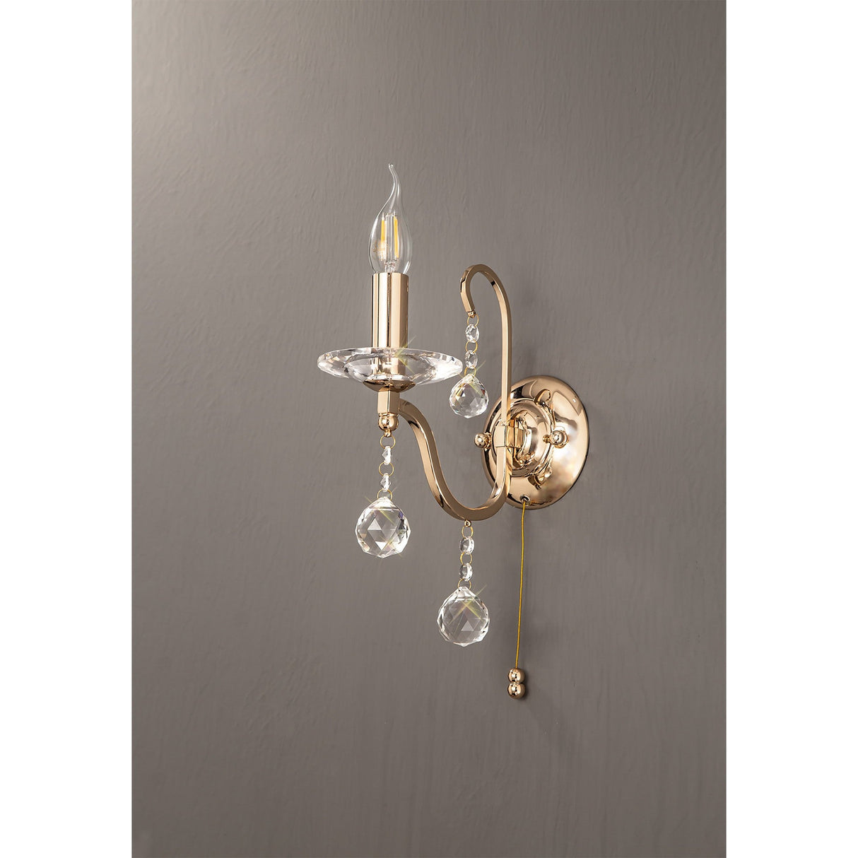 Bianco 1 Light Crystal Wall Light With Switch - Gold