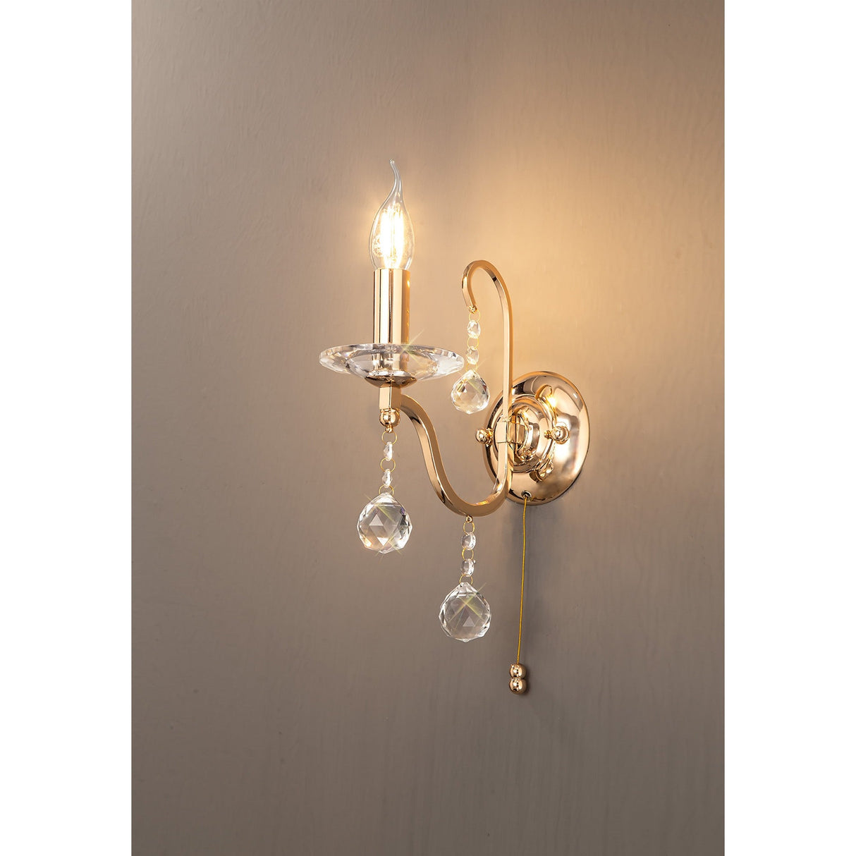 Bianco 1 Light Crystal Wall Light With Switch - Gold