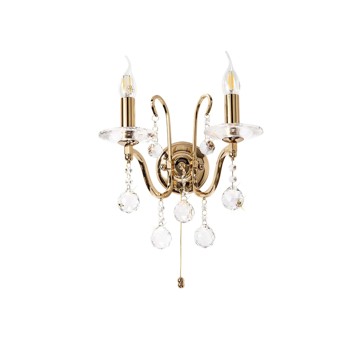 Bianco 2 Light Crystal Wall Light With Switch - Gold
