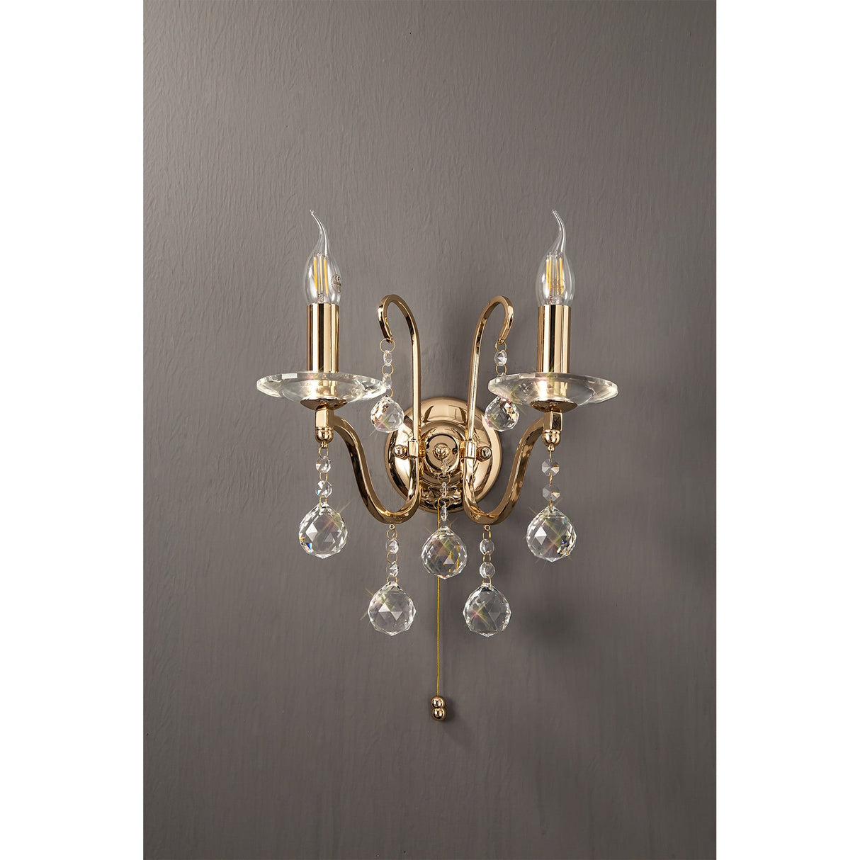 Bianco 2 Light Crystal Wall Light With Switch - Gold