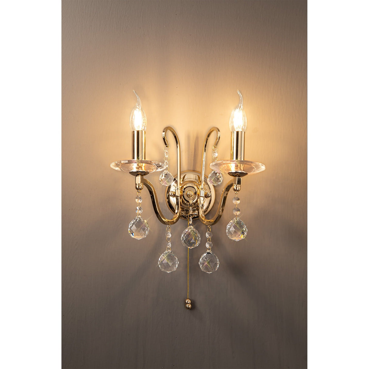 Bianco 2 Light Crystal Wall Light With Switch - Gold
