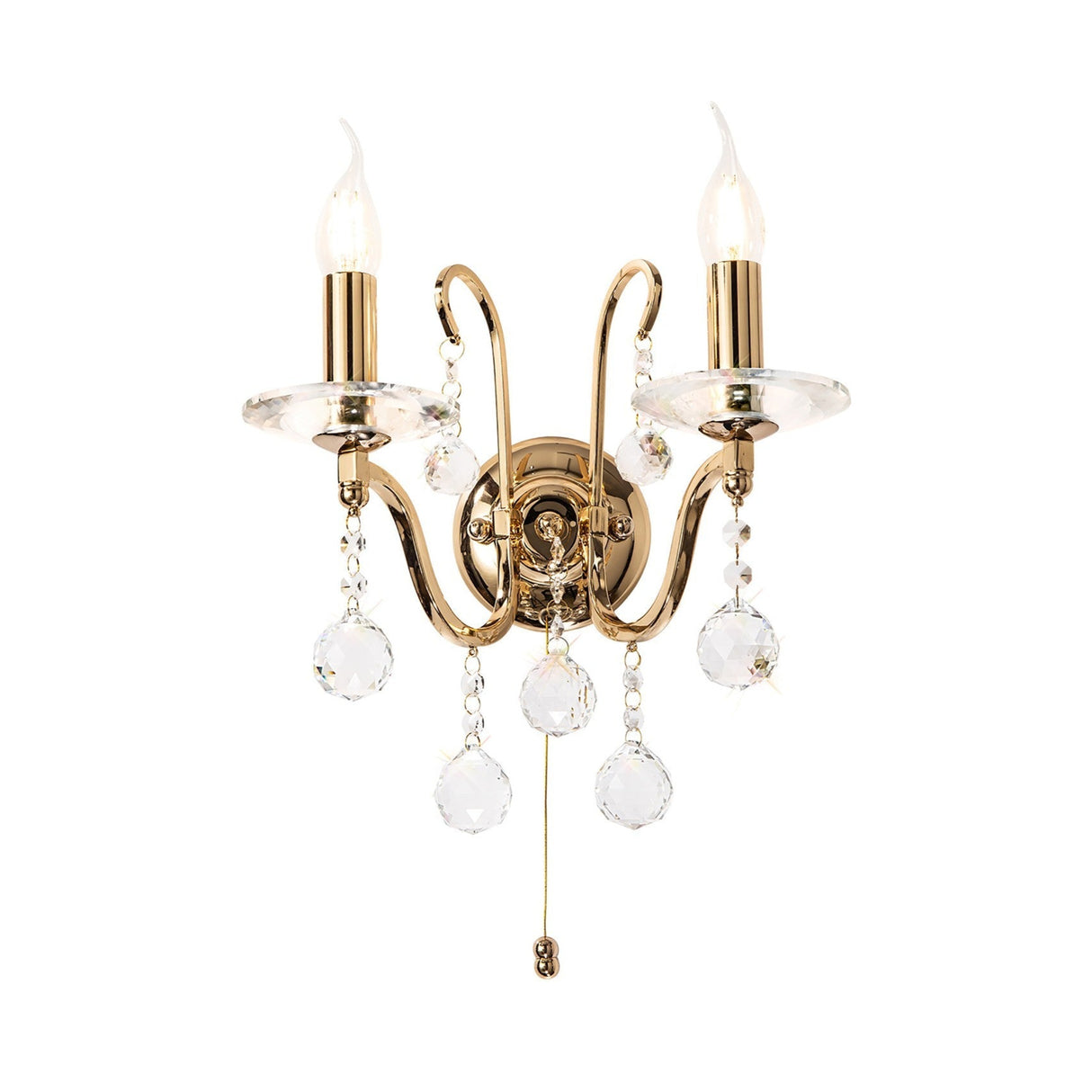 Bianco 2 Light Crystal Wall Light With Switch - Gold