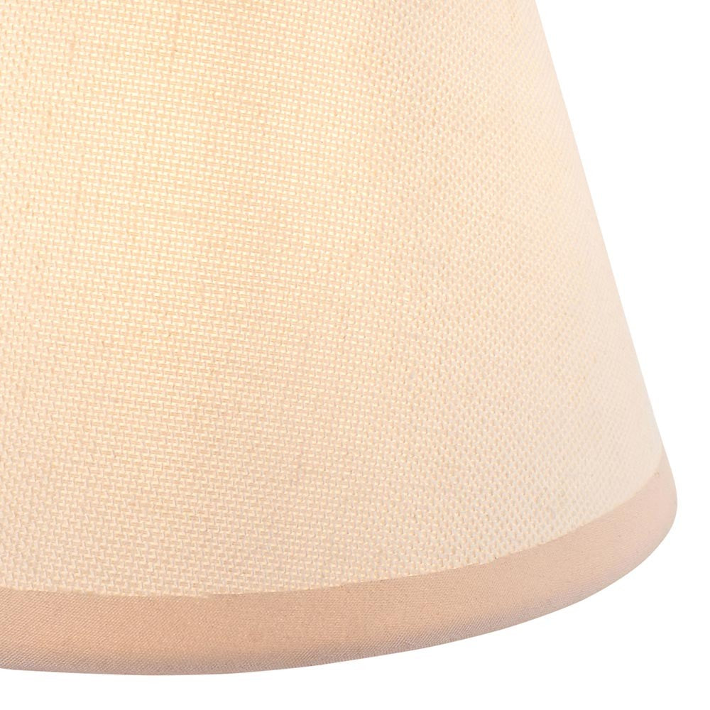 Close-up of the Endon Brockbury 16cm tapered lamp shade in vintage white cotton mix, showing the woven texture and contrasting almond taped edge.