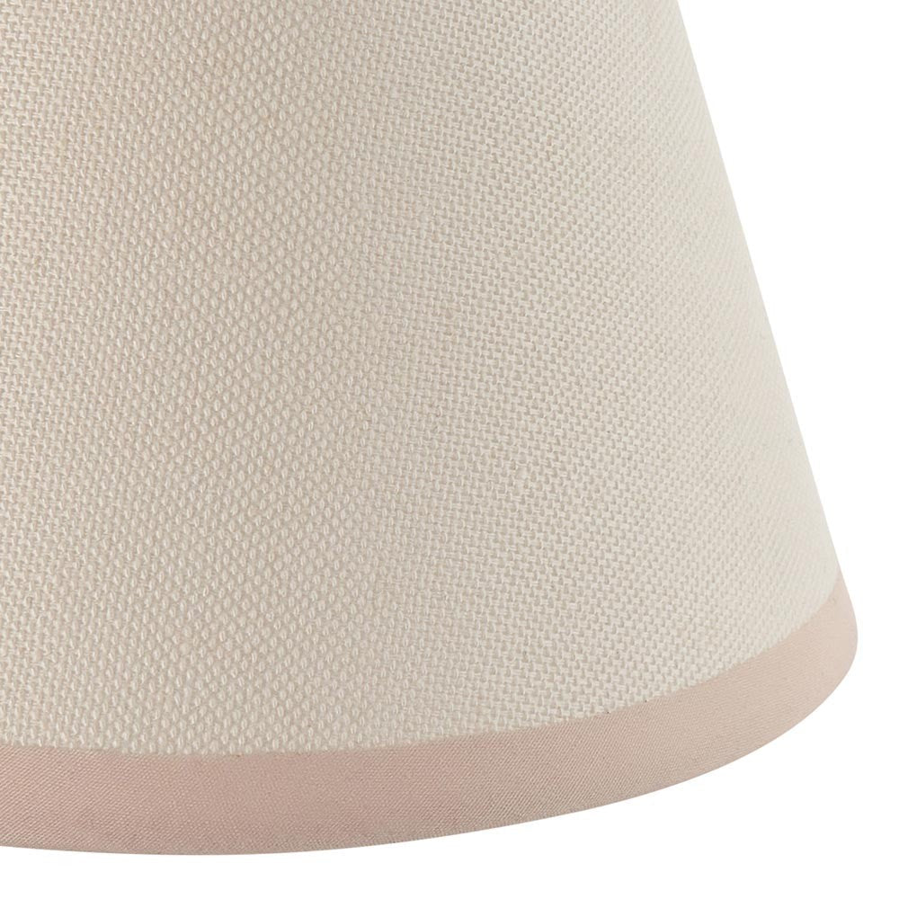Close-up of the Endon Brockbury 16cm tapered lamp shade in vintage white cotton mix, showing the woven texture and almond white taped edge.