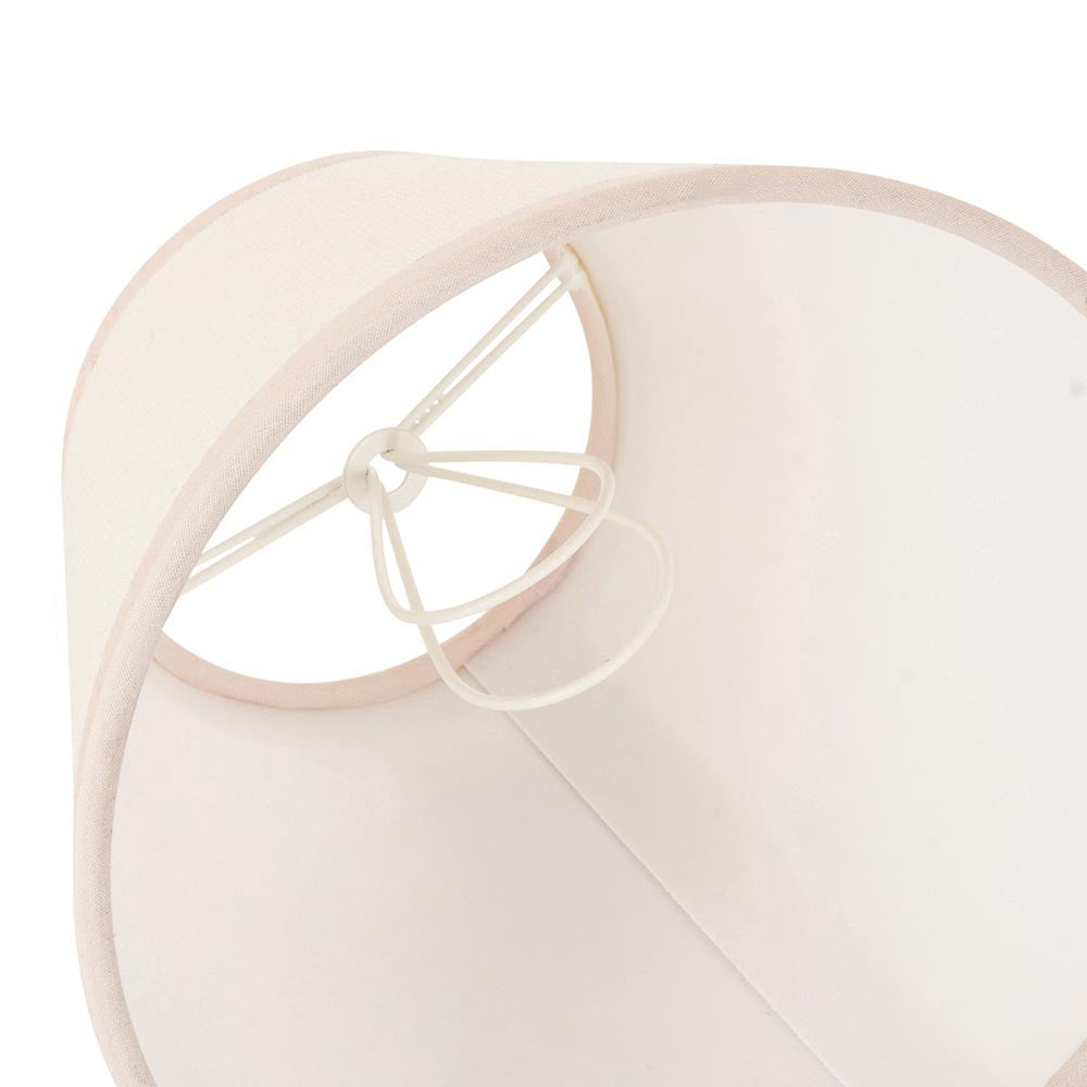 Endon Brockbury 16cm tapered lamp shade in vintage white cotton mix, viewed from beneath showing the candle clip fitting and taped edge.