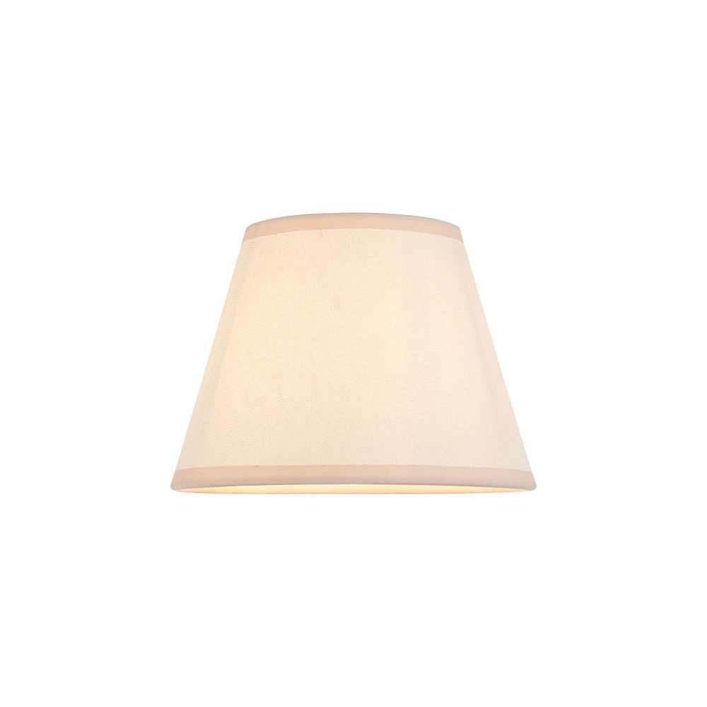 Endon Brockbury 20cm tapered lamp shade in vintage white cotton mix with an almond white taped edge, shown on a plain white background.