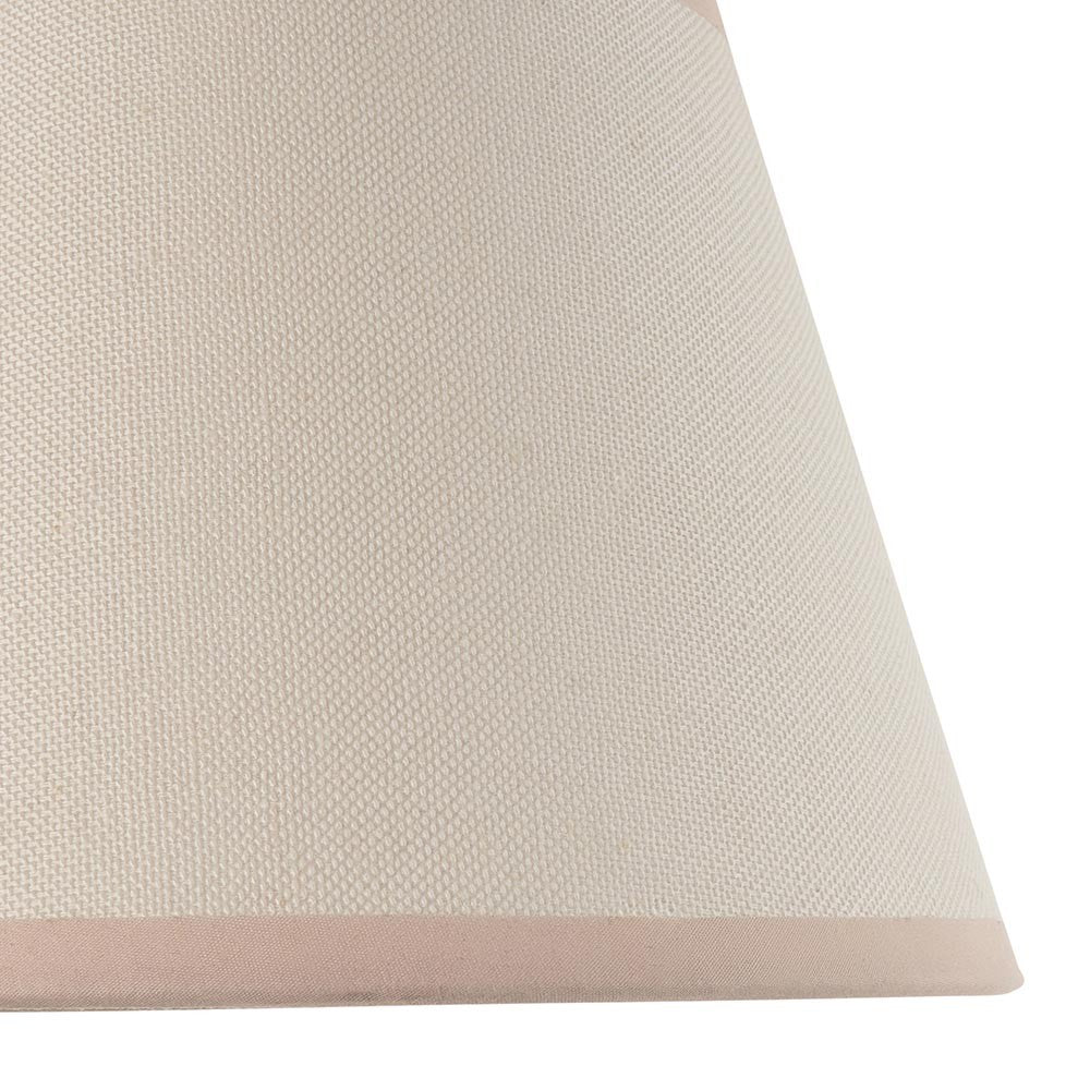 Close-up of the Endon Brockbury 20cm tapered lamp shade in vintage white cotton mix, showing the woven texture and almond white taped bottom edge.