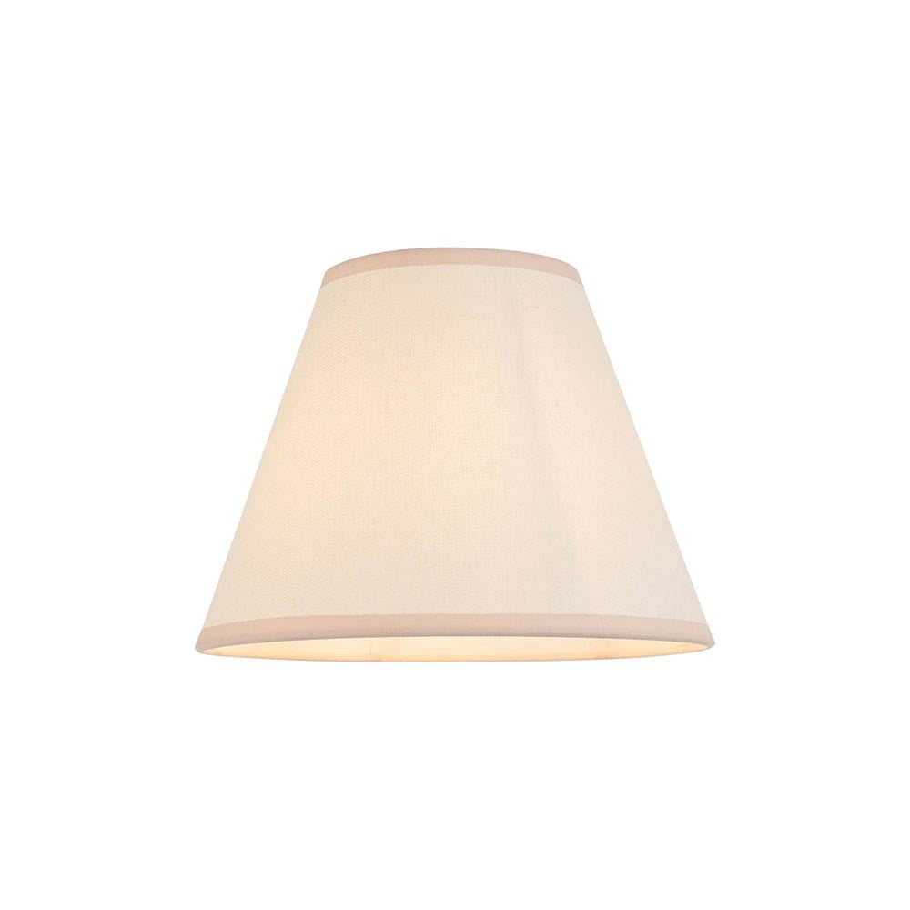 Brockbury 25cm tapered lamp shade in vintage white cotton mix fabric with a contrasting taped edge, shown on a plain white background.