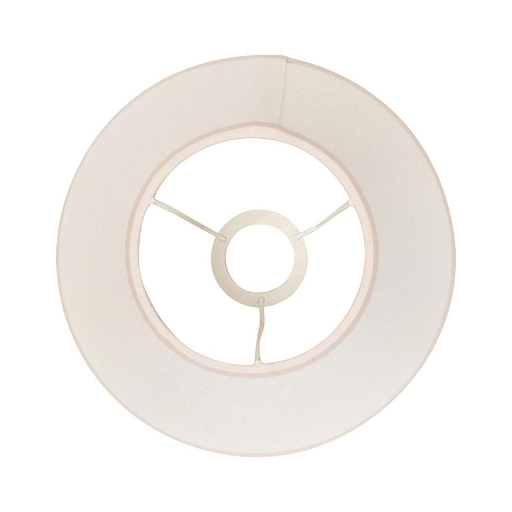 Brockbury 25cm tapered lamp shade in vintage white fabric with contrasting taped edge, shown top-down with visible metal support frame on a white background.