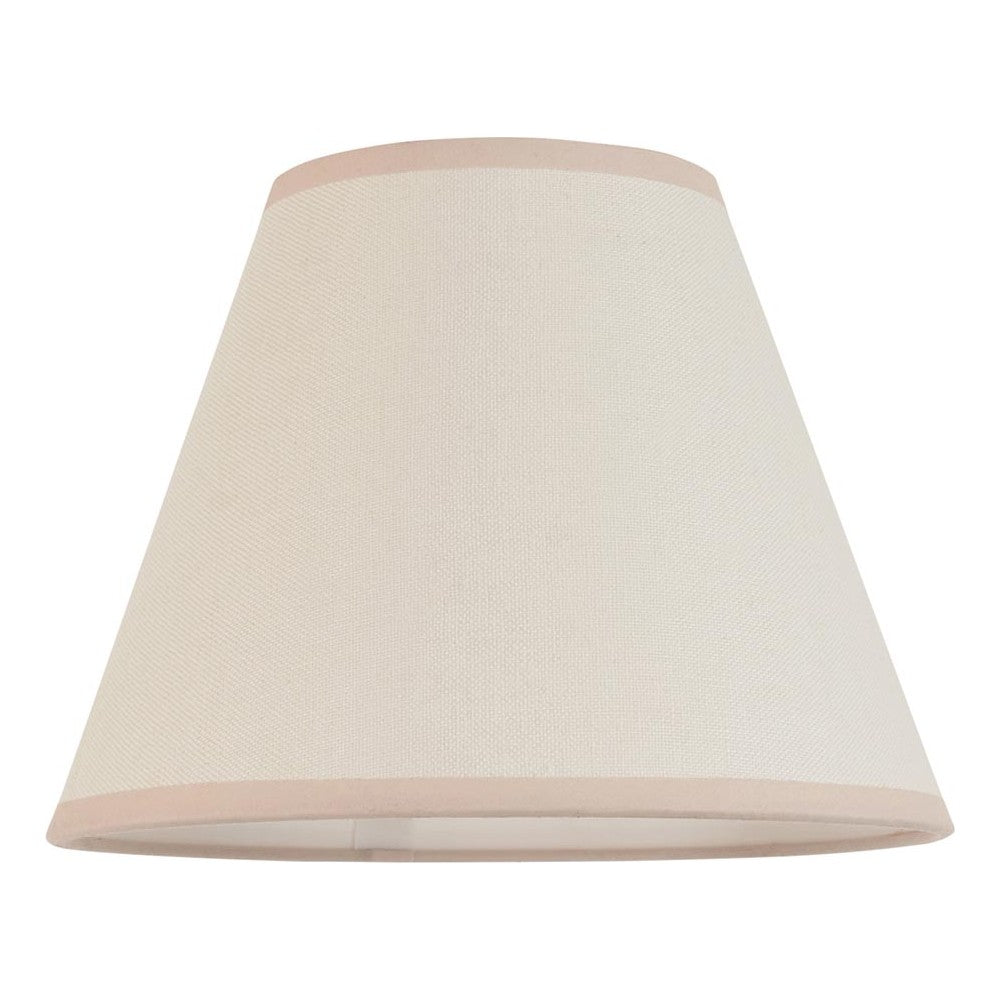 Brockbury 25cm tapered lamp shade in vintage white cotton mix fabric with a contrasting almond edge trim, shown on a plain white background.