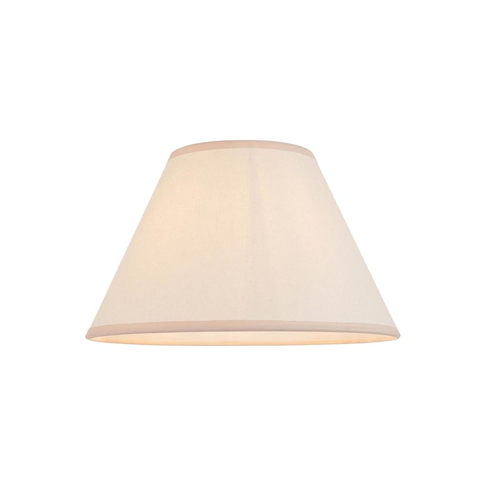 Endon Brockbury 30cm tapered lamp shade in vintage white cotton mix with an almond white taped edge, shown on a plain white background.