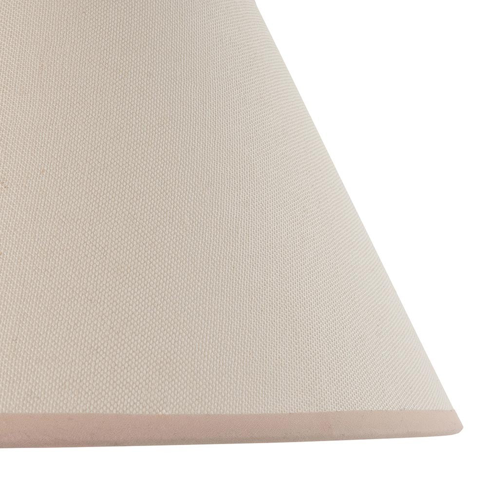 Close-up of the Endon Brockbury 30cm tapered lamp shade in vintage white cotton mix, showing the woven texture and almond white taped edge.