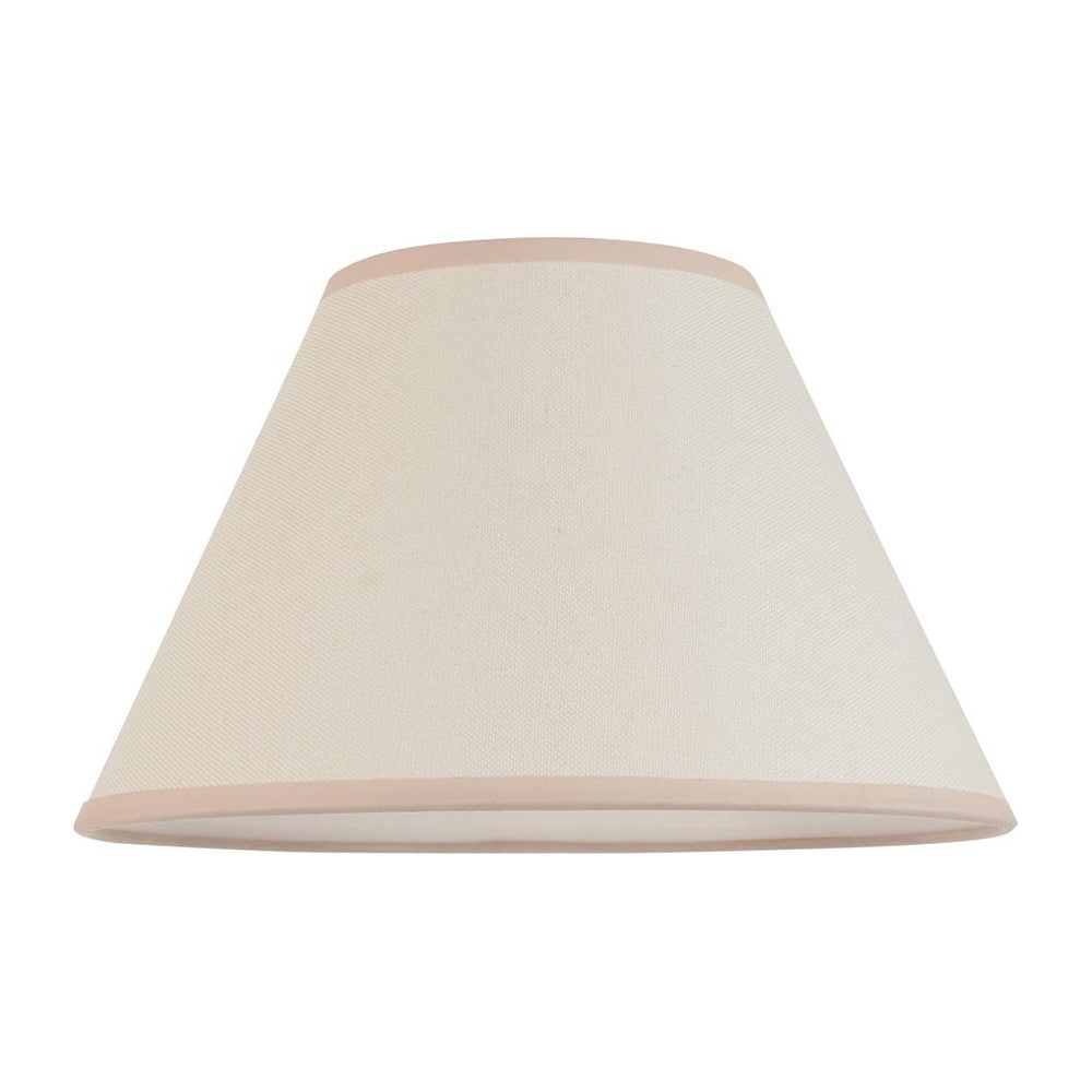 Endon Brockbury 30cm tapered lamp shade in vintage white cotton mix with an almond white taped edge, shown on a plain white background.