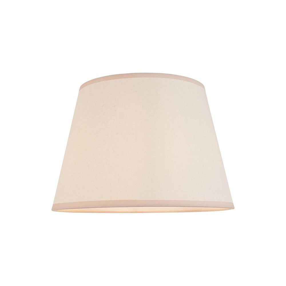 Endon Brockbury 35cm tapered lamp shade in vintage white cotton mix with an almond white taped edge, shown on a plain white background.